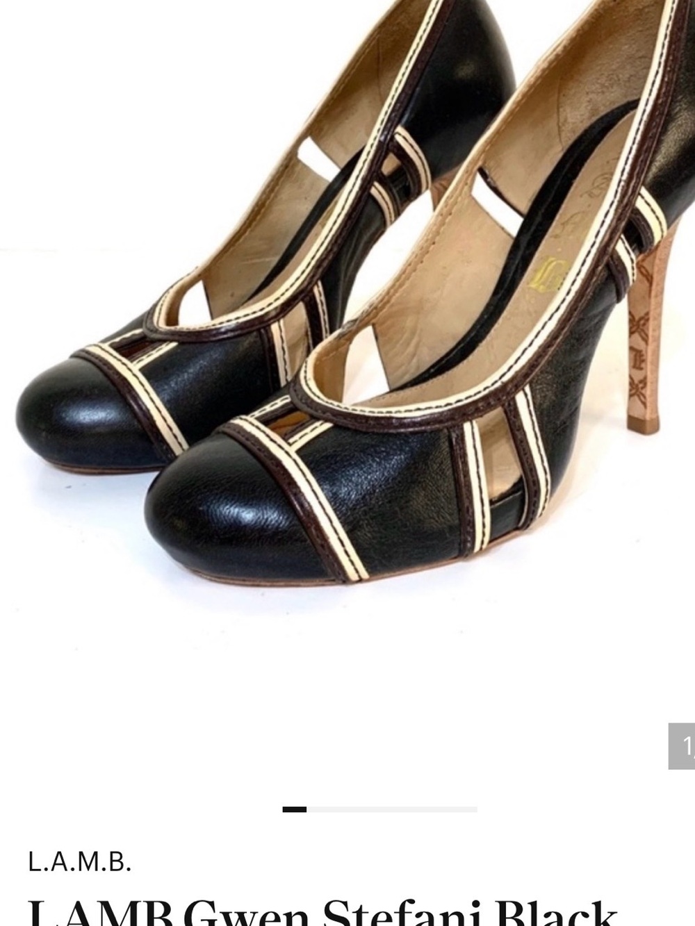 L.A.M.B. Black and Cream Cutout High Heel Pumps